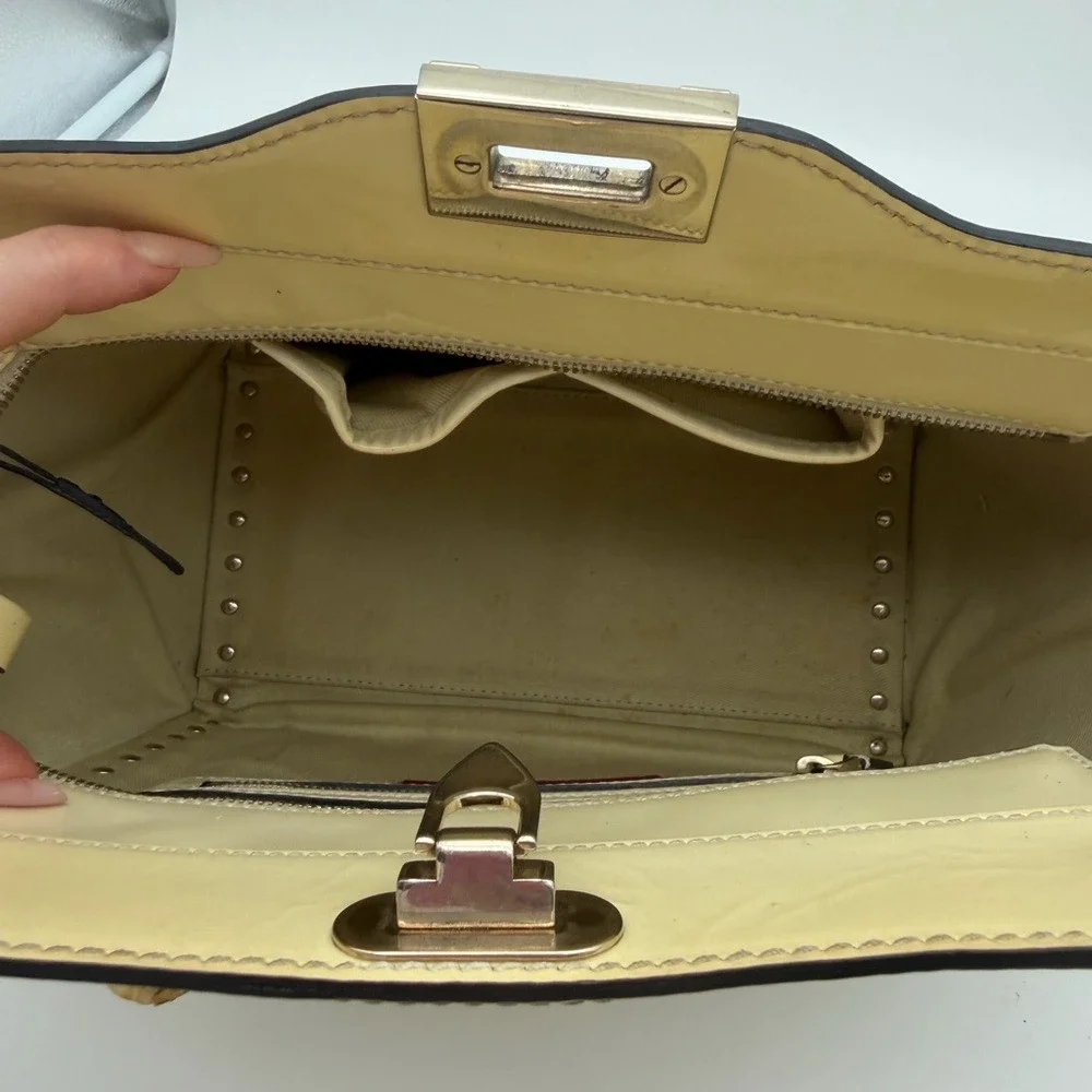 Valentino Garavani Rockstud Patent‎ Leather Satchel Cream – Authentic